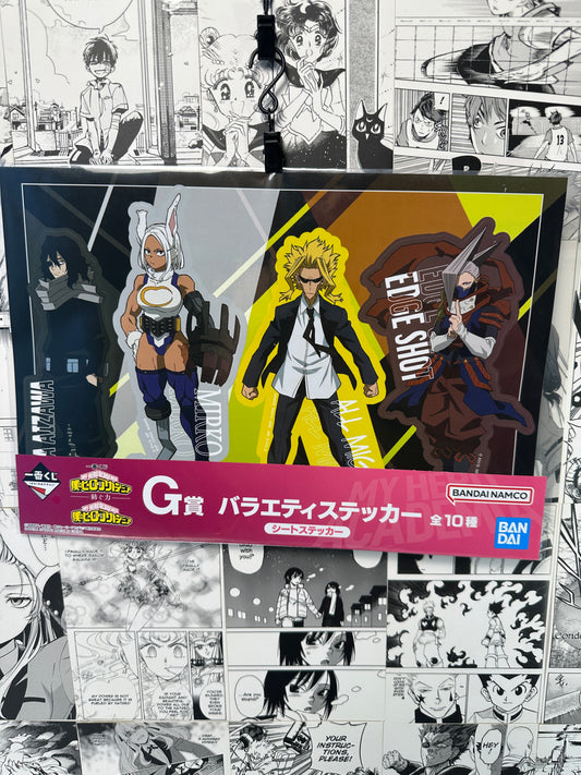 My hero academia - Aizawa, Mirko, All Might and Edge Shot sticker sheet G prize 8.25” X 11.75” Weaving power kuji