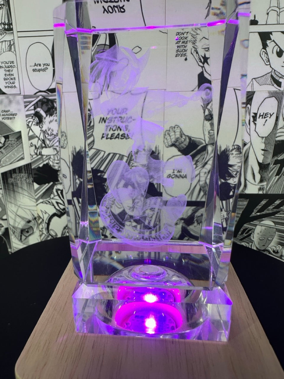 Yu-gi-oh! - Dark Magician Girl crystal 3D creations with multicolor LED wooden base