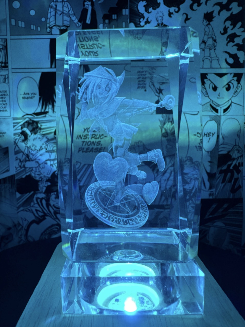 Yu-gi-oh! - Dark Magician Girl crystal 3D creations with multicolor LED wooden base