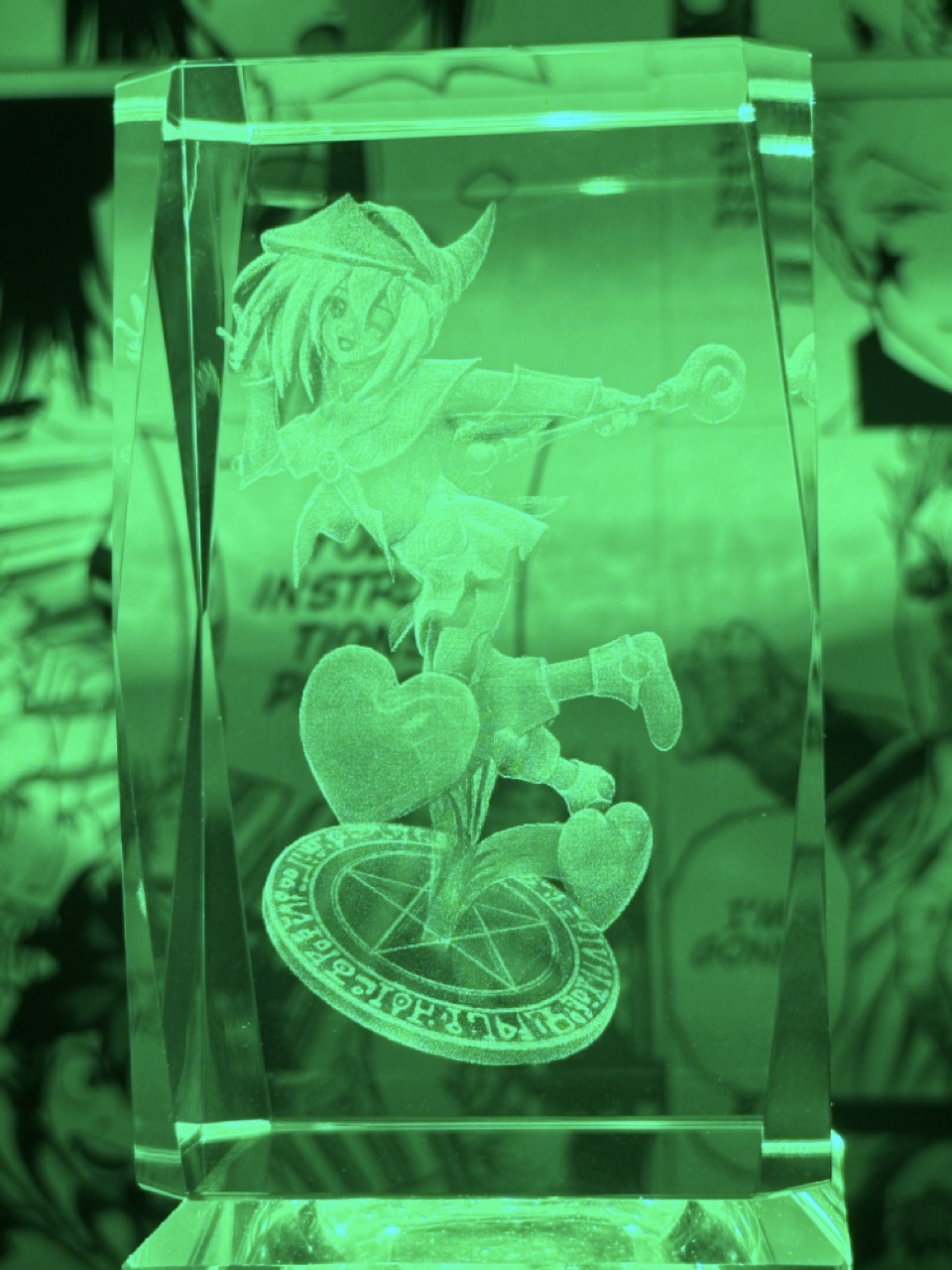 Yu-gi-oh! - Dark Magician Girl crystal 3D creations with multicolor LED wooden base