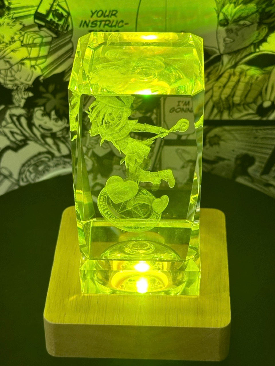 Yu-gi-oh! - Dark Magician Girl crystal 3D creations with multicolor LED wooden base